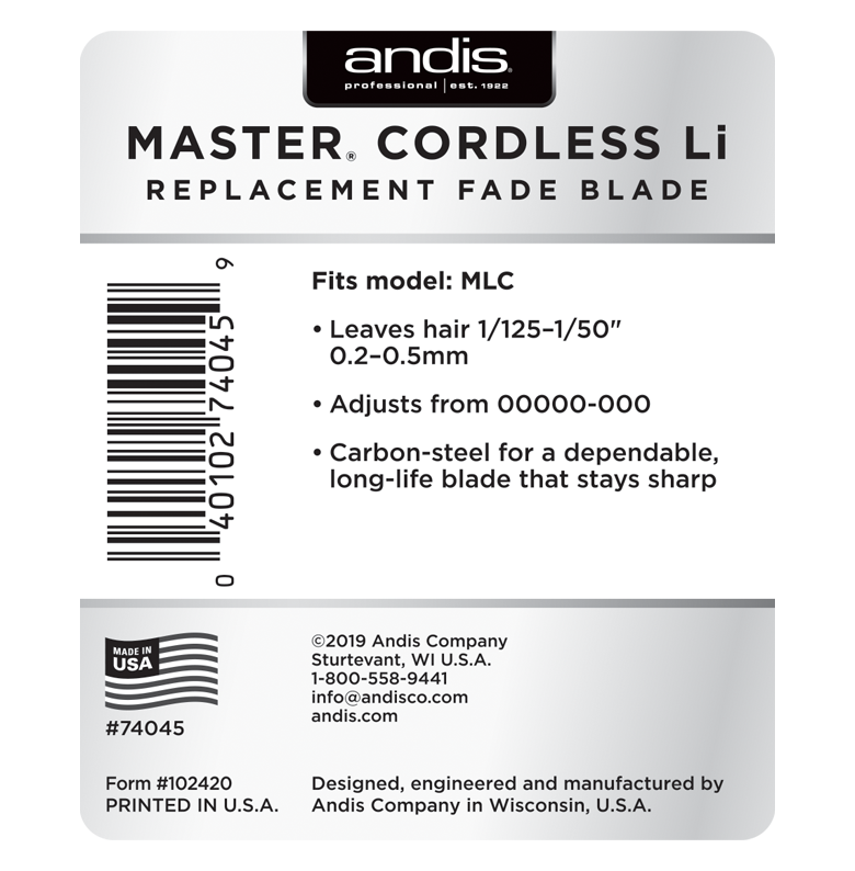 Andis - Master Cordless Li Replacement Fade Blade, Carbon Steel Size 00000-000