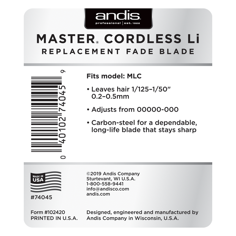 Andis - Master Cordless Li Replacement Fade Blade, Carbon Steel Size 00000-000