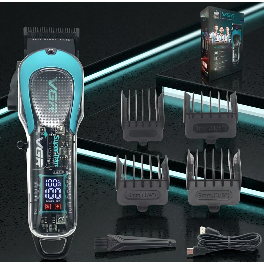 VGR V-692 Professional Transparent Hair Clipper - Cordless Barber Trimmer with LED Display & 2000mAh Battery