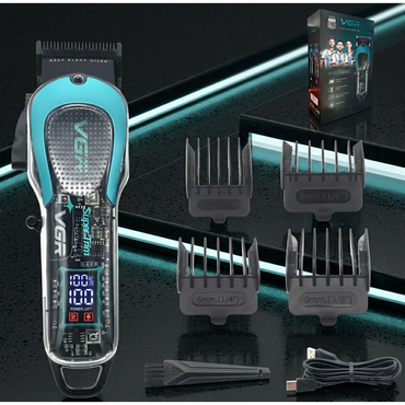 VGR V-692 Professional Transparent Hair Clipper - Cordless Barber Trimmer with LED Display & 2000mAh Battery