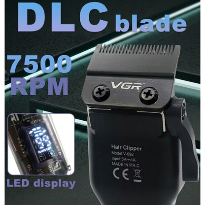 VGR V-692 Professional Transparent Hair Clipper - Cordless Barber Trimmer with LED Display & 2000mAh Battery