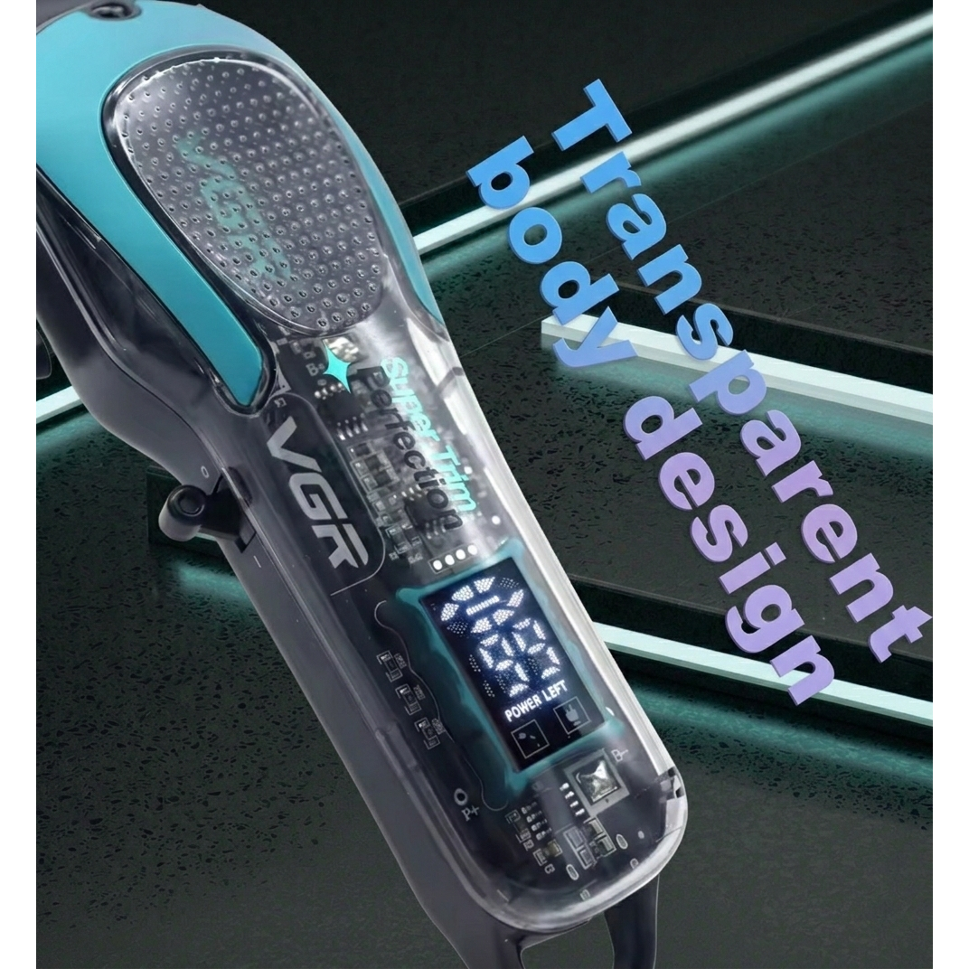 VGR V-692 Professional Transparent Hair Clipper - Cordless Barber Trimmer with LED Display & 2000mAh Battery