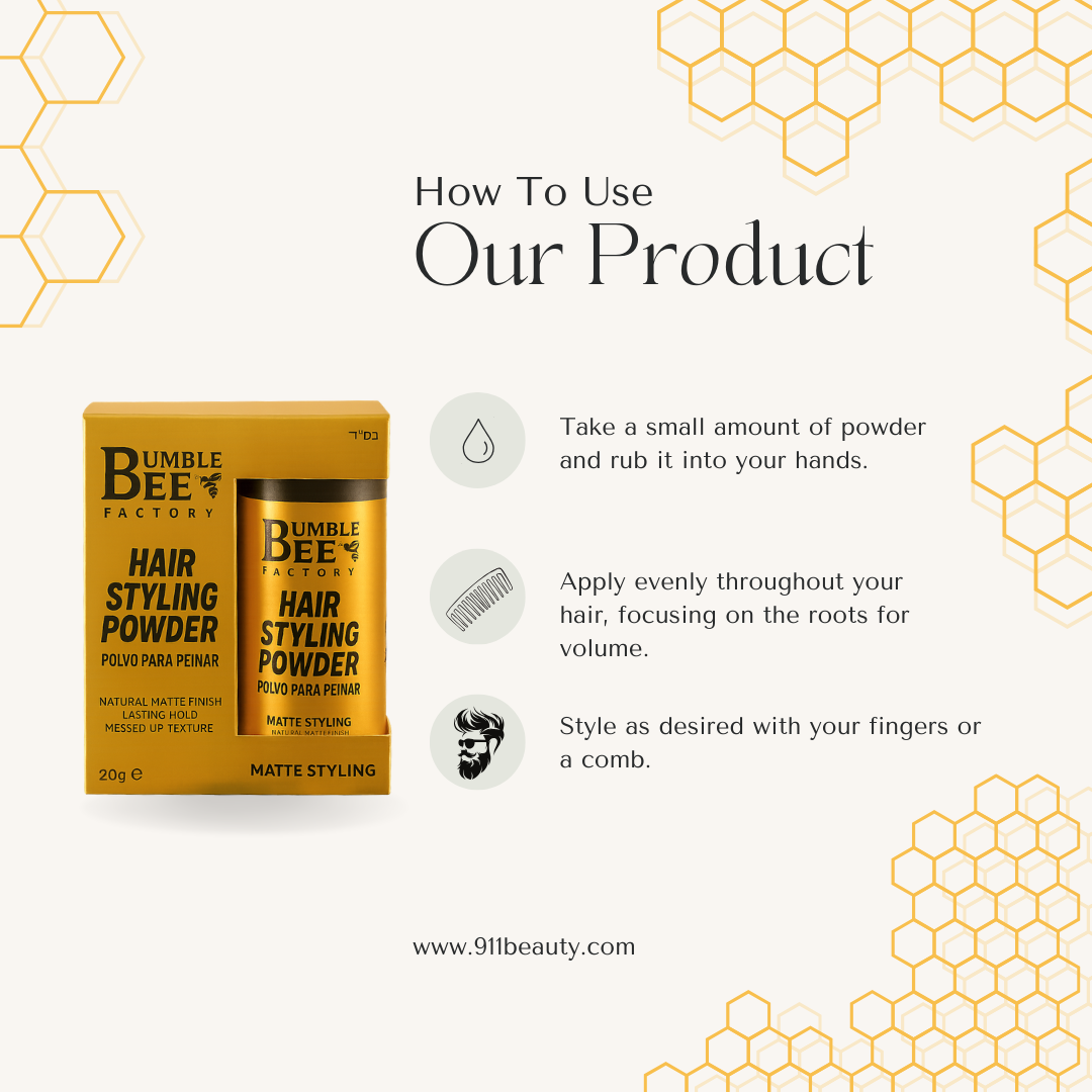 Bumble Bee Hair Styling Powder - Volumize and Texturize Your Hair Effortlessly, Natural Matte Finish – No Oil or Greasy Residue